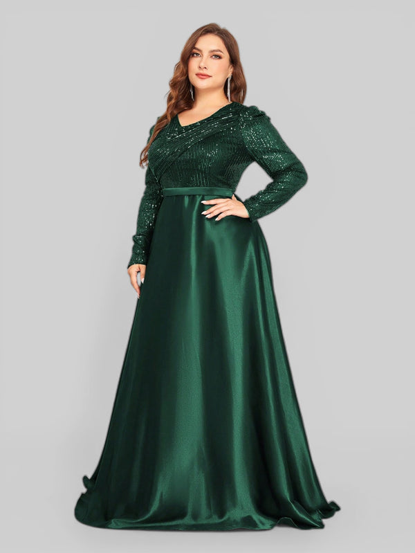 Vestido de Festa Plus Size Manga Longa Unique