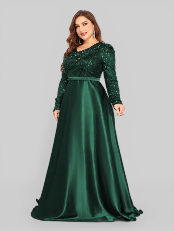Vestido de Festa Plus Size Manga Longa Unique