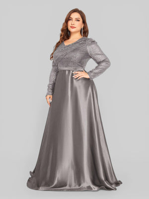 Vestido de Festa Plus Size Manga Longa Unique