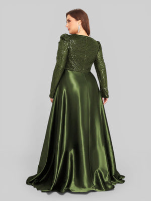 Vestido de Festa Plus Size Manga Longa Unique