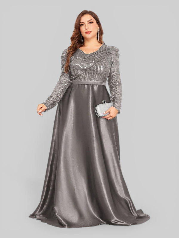 Vestido de Festa Plus Size Manga Longa Unique