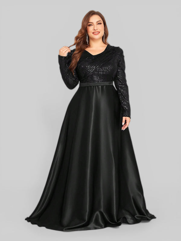 Vestido de Festa Plus Size Manga Longa Unique