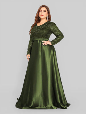 Vestido de Festa Plus Size Manga Longa Unique