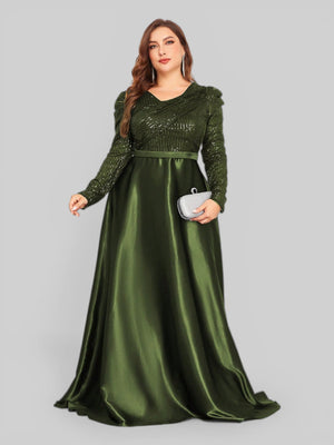 Vestido de Festa Plus Size Manga Longa Unique