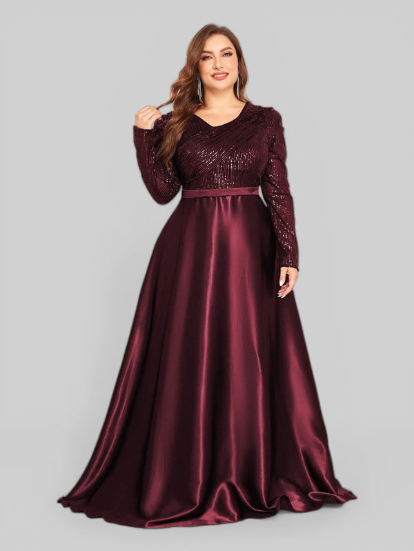 Vestido de Festa Plus Size Manga Longa Unique
