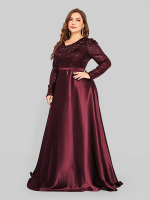 Vestido de Festa Plus Size Manga Longa Unique