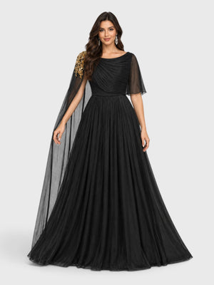 Vestido de Festa Plus Size com Capa Bordado Argelia