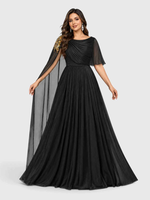 Vestido de Festa Plus Size com Capa Bordado Argelia