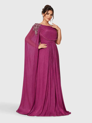 Vestido de Festa Plus Size com Capa Bordado Argelia
