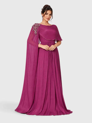 Vestido de Festa Plus Size com Capa Bordado Argelia