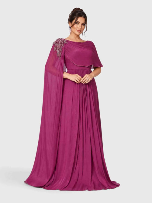 Vestido de Festa Plus Size com Capa Bordado Argelia