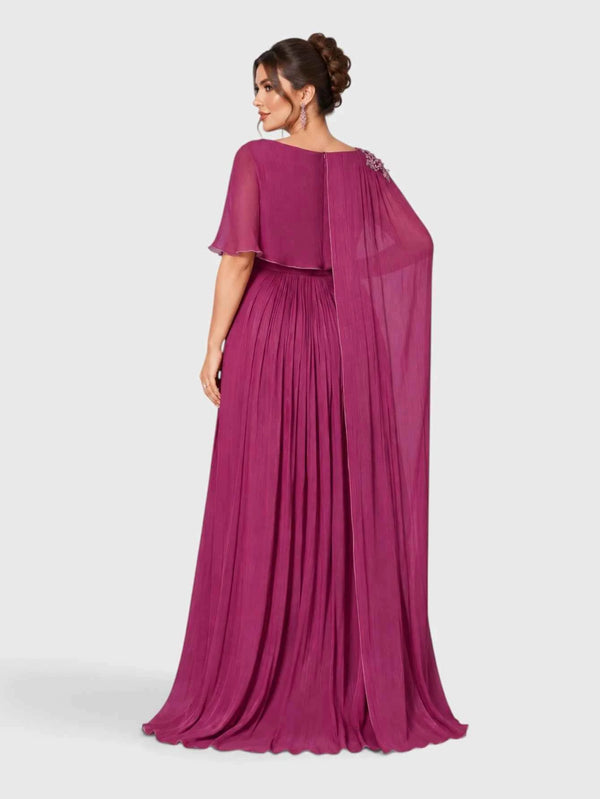 Vestido de Festa Plus Size com Capa Bordado Argelia