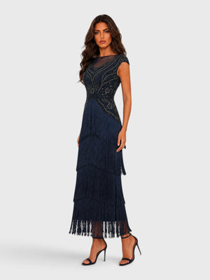 Vestido de Festa Premium Bordado com Franjas Mercedez