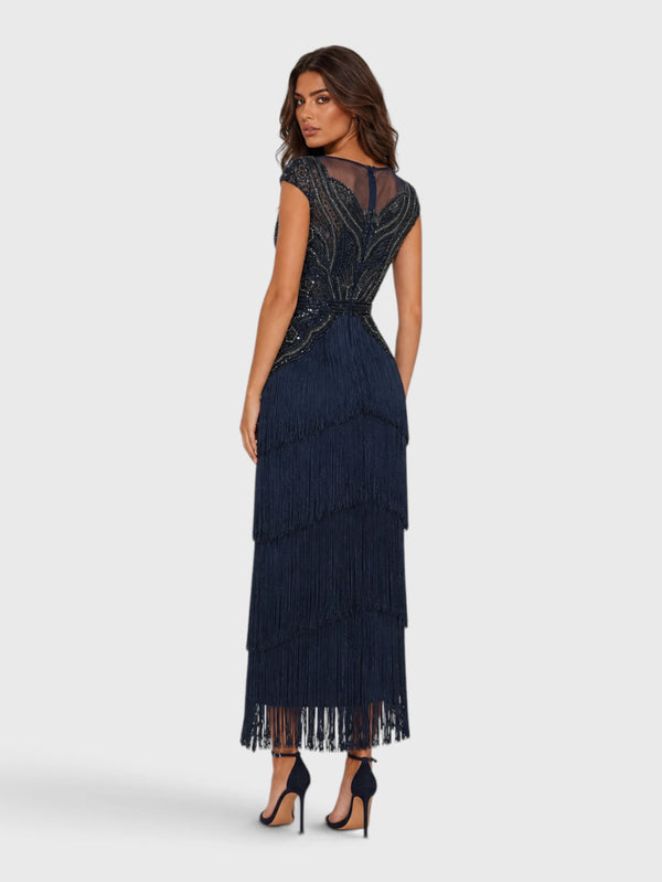 Vestido de Festa Premium Bordado com Franjas Mercedez