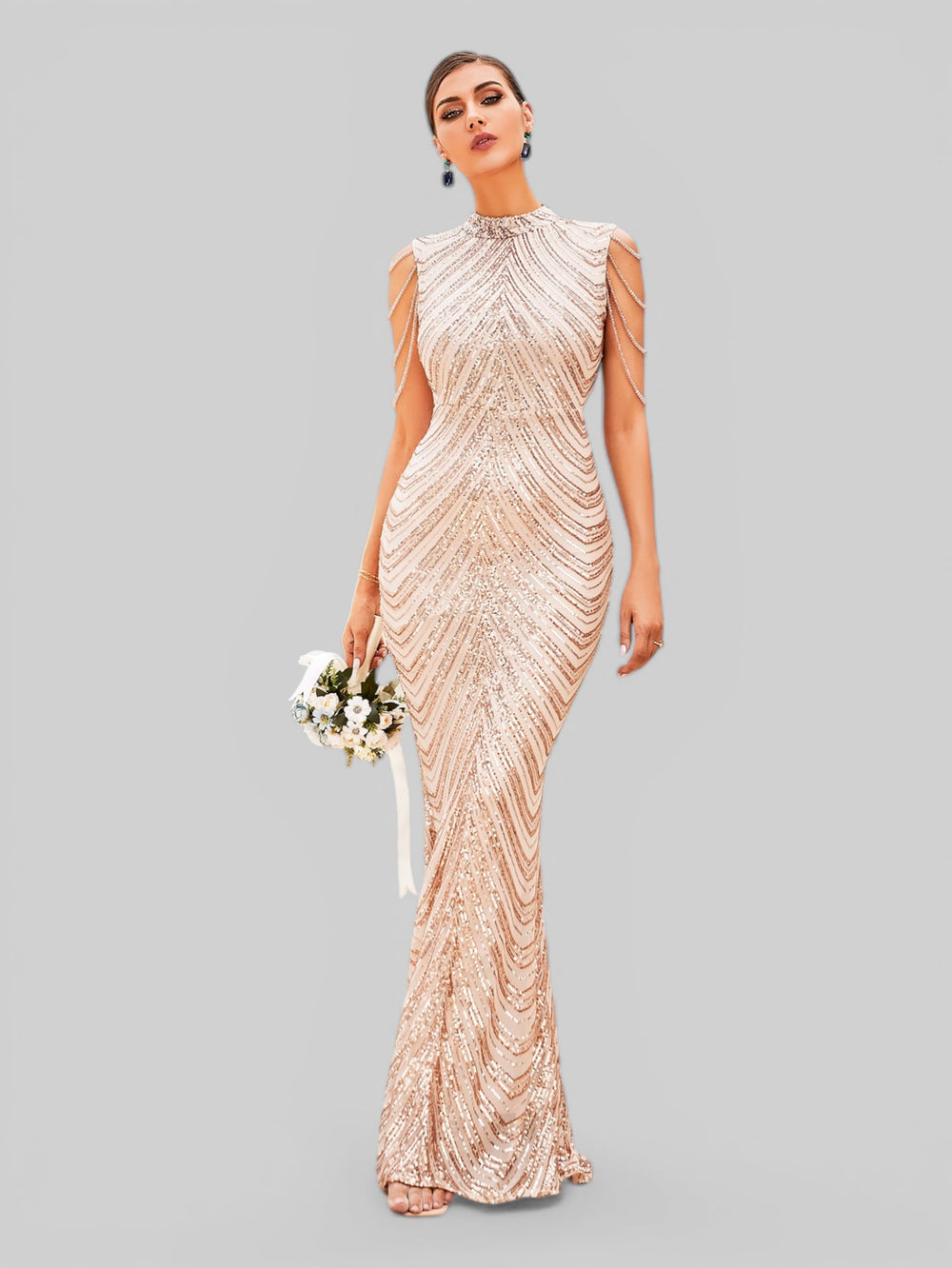 Vestido de Festa Super Luxo Paetê Boston