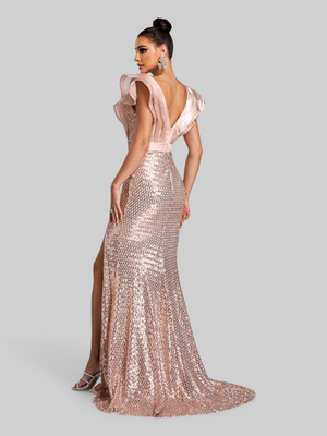 Vestido de Festa com Babados e Cinto Sidney New