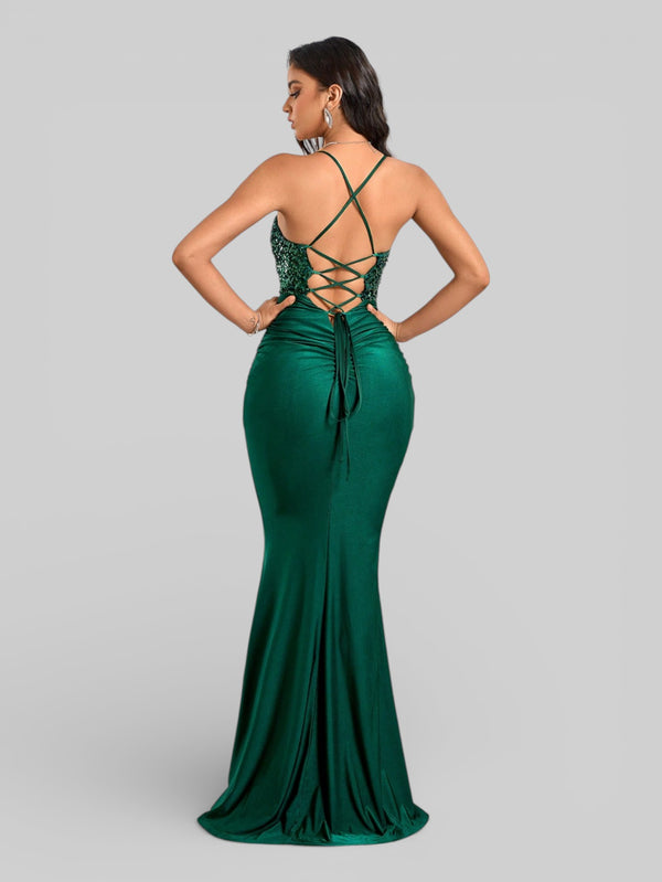 Vestido de Festa com Paetê Trançado Sereia - Aurea Dress