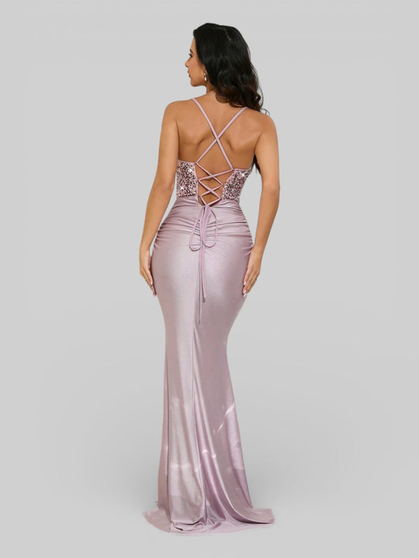 Vestido de Festa com Paetê Trançado Sereia - Aurea Dress