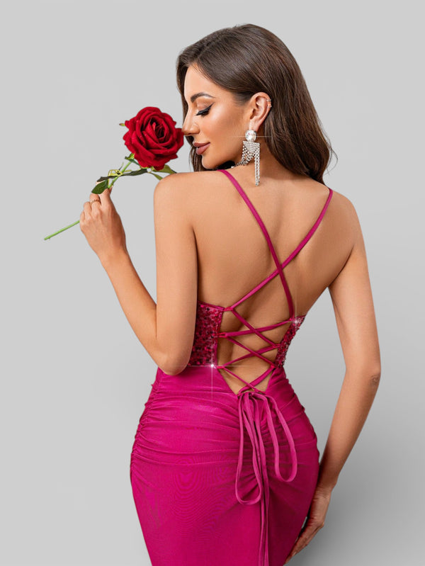 Vestido de Festa com Paetê Trançado Sereia - Aurea Dress
