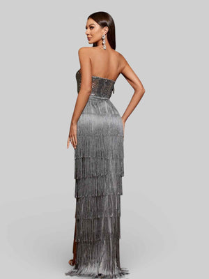 Vestido de Festa sem Alças com Franjas Margott