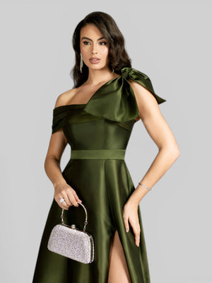 Vestido de Festa um Ombro Só Zibeline com Laço - Aurea Dress