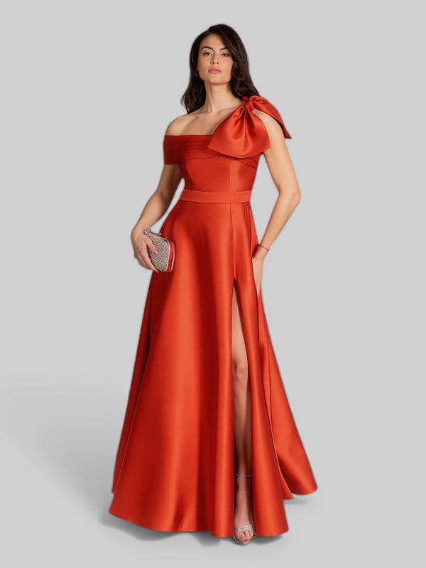 Vestido de Festa um Ombro Só Zibeline com Laço - Aurea Dress