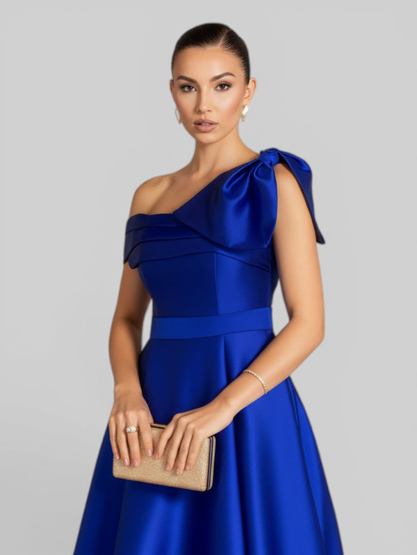 Vestido de Festa um Ombro Só Zibeline com Laço - Aurea Dress