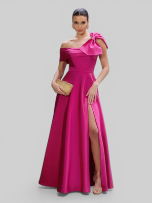 Vestido de Festa um Ombro Só Zibeline com Laço - Aurea Dress