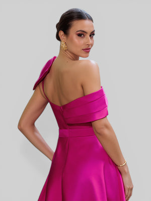 Vestido de Festa um Ombro Só Zibeline com Laço - Aurea Dress
