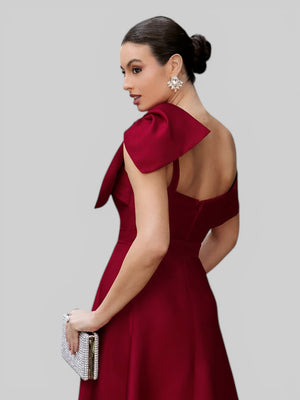 Vestido de Festa um Ombro Só Zibeline com Laço - Aurea Dress