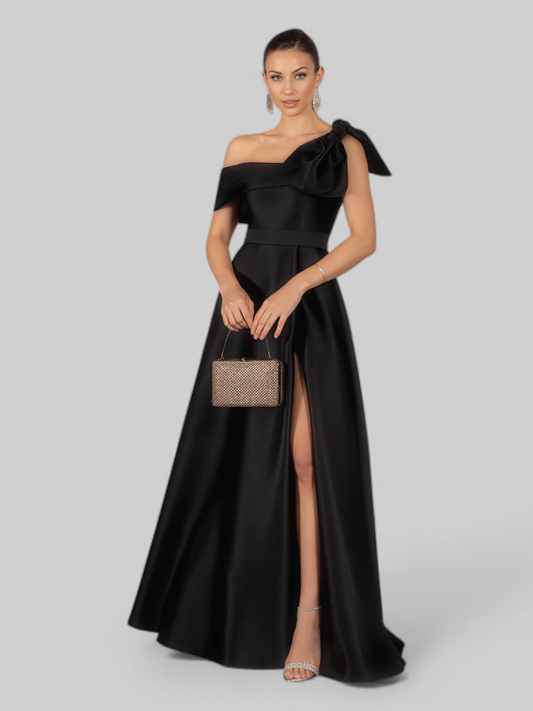 Vestido de Festa um Ombro Só Zibeline com Laço - Aurea Dress