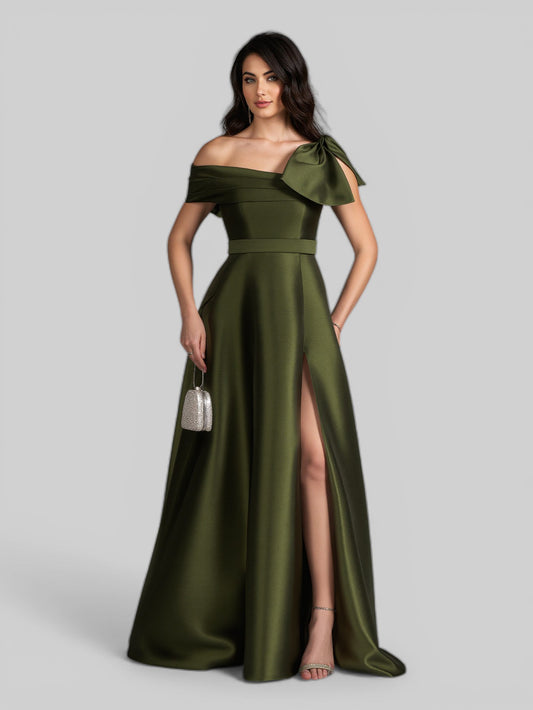 Vestido de Festa um Ombro Só Zibeline com Laço - Aurea Dress