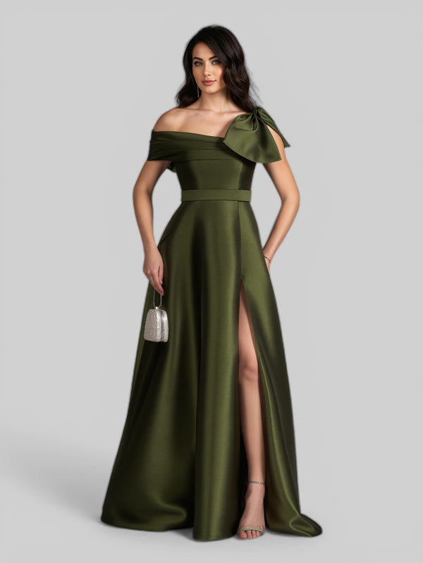 Vestido de Festa um Ombro Só Zibeline com Laço - Aurea Dress