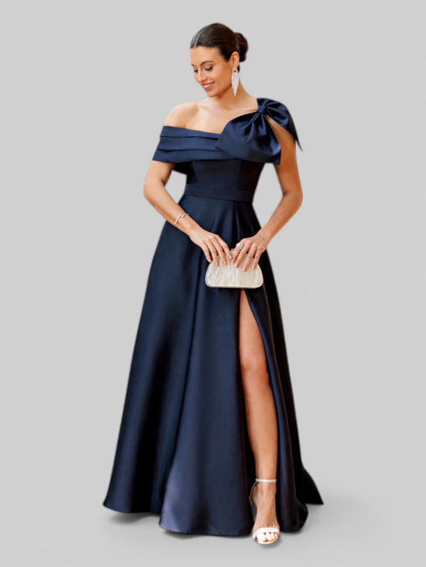 Vestido de Festa um Ombro Só Zibeline com Laço - Aurea Dress