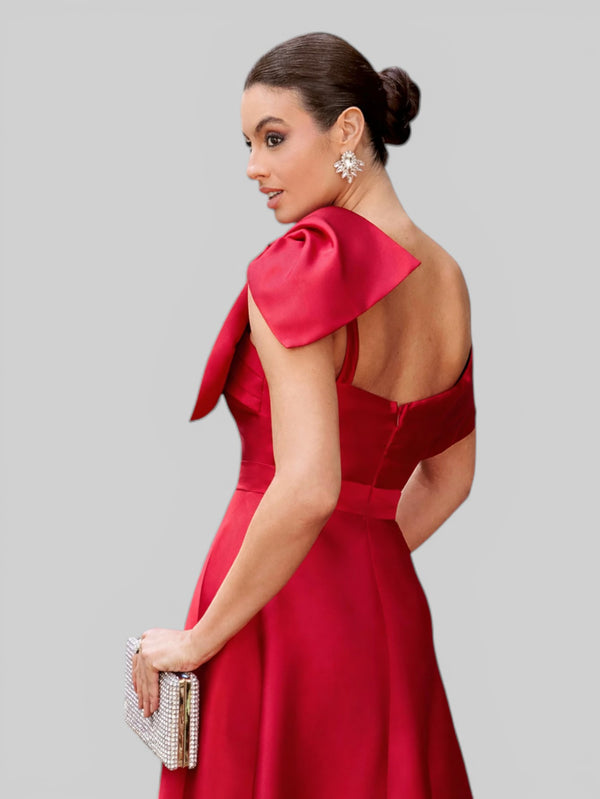 Vestido de Festa um Ombro Só Zibeline com Laço - Aurea Dress
