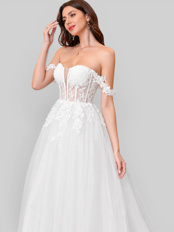 Vestido de Noiva Tule Bordado Corpete Amélia
