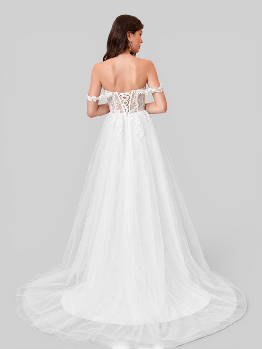 Vestido de Noiva Tule Bordado Corpete Amélia