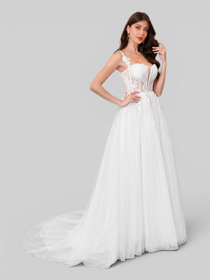 Vestido de Noiva Tule Bordado Corpete Amélia