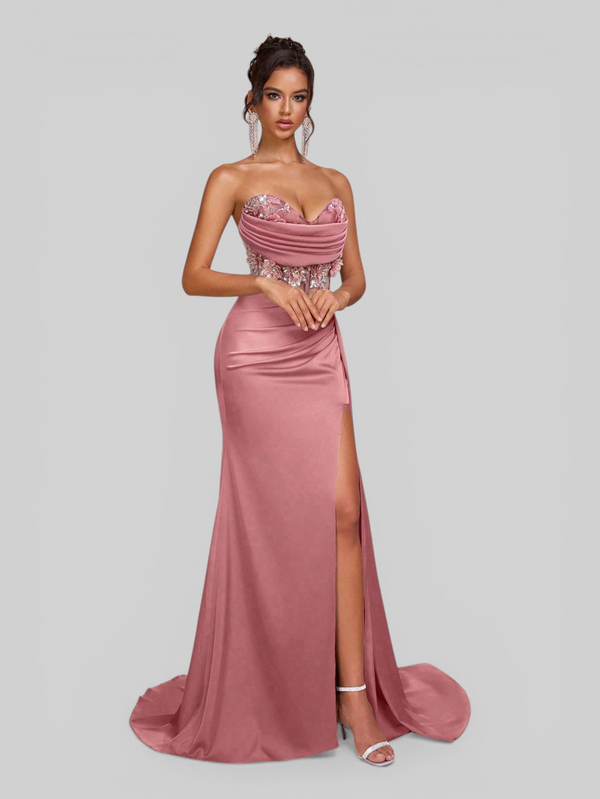Vestido de Festa Longo Bordado e Paetê Famma