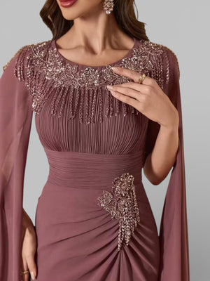 Vestido de Festa Longo Bordado com Capa Dupla Aurora - Aurea Dress