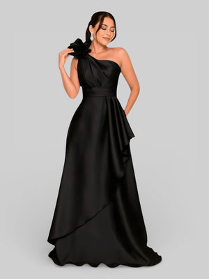 Vestido de Festa Longo Nula Manga com Flor Drape - Aurea Dress