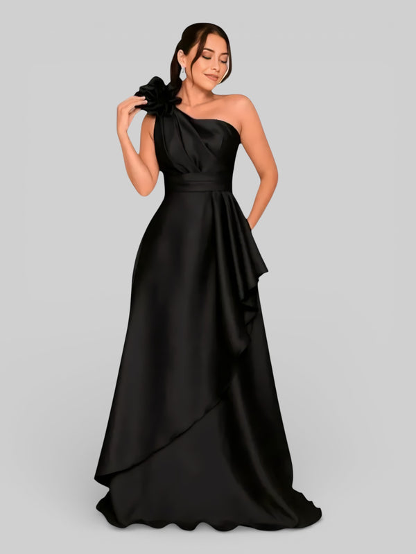 Vestido de Festa Longo Nula Manga com Flor Drape - Aurea Dress