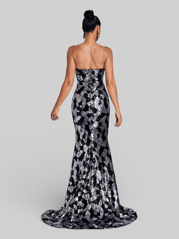 Vestido de Festa Super Luxo Geométrico em Paetê - Aurea Dress