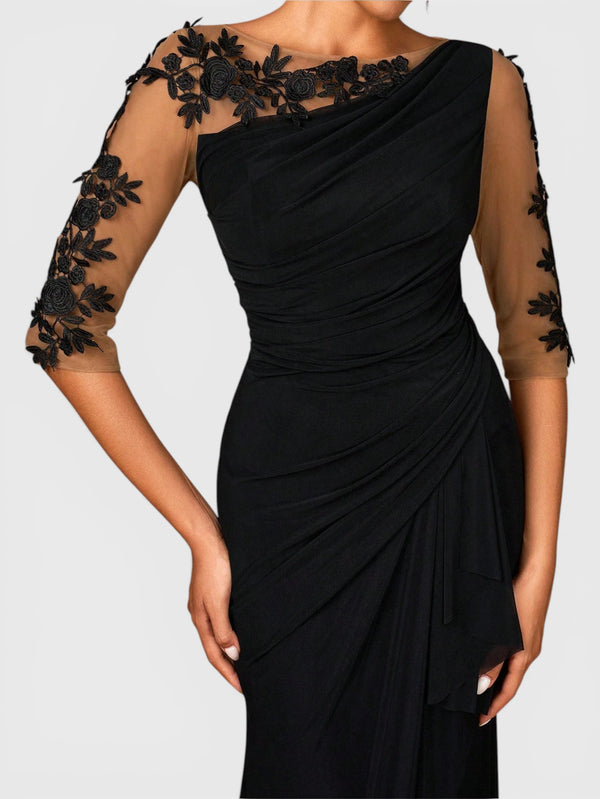 Vestido de Festa Longo Manga 3/4 Super Luxo Luiza