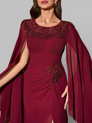 Vestido de Festa Longo Bordado com Capa Dupla Aurora - Aurea Dress
