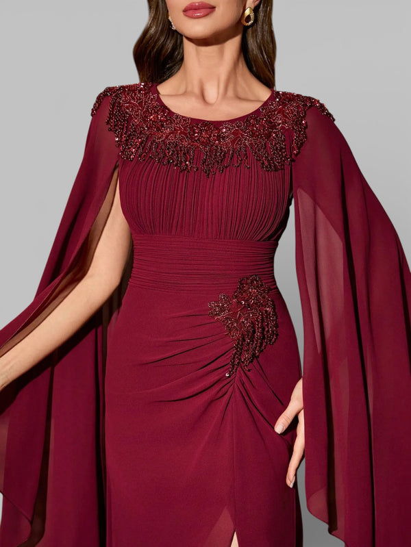 Vestido de Festa Longo Bordado com Capa Dupla Aurora - Aurea Dress