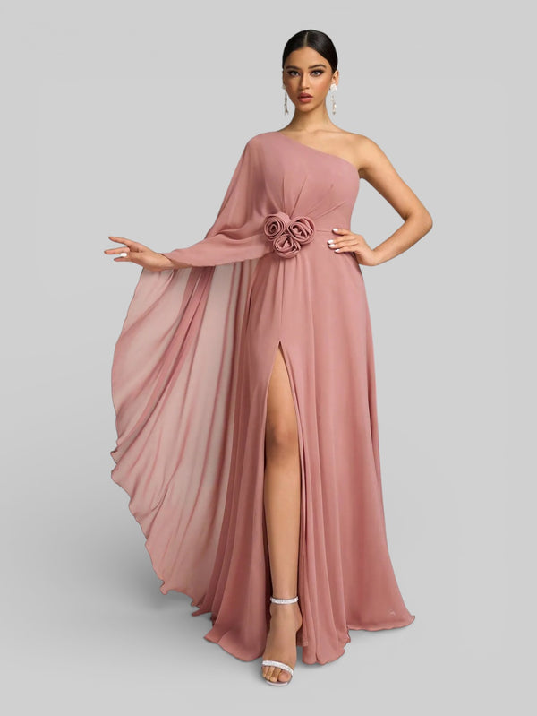 Vestido de Festa Longo Nula Manga Flowers Aurora - Aurea Dress