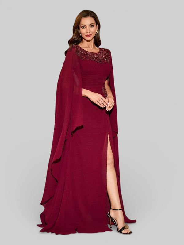 Vestido de Festa Longo Bordado com Capa Dupla Aurora - Aurea Dress