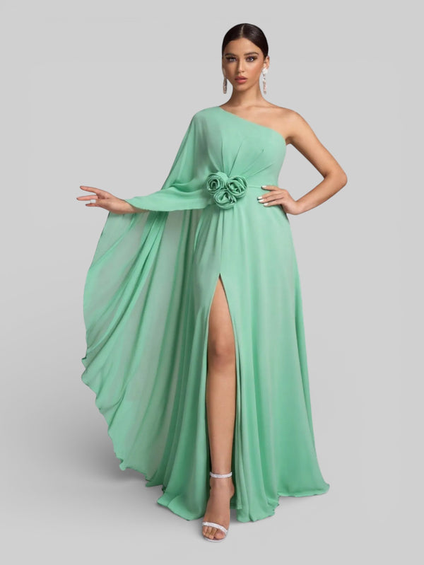 Vestido de Festa Longo Nula Manga Flowers Aurora - Aurea Dress