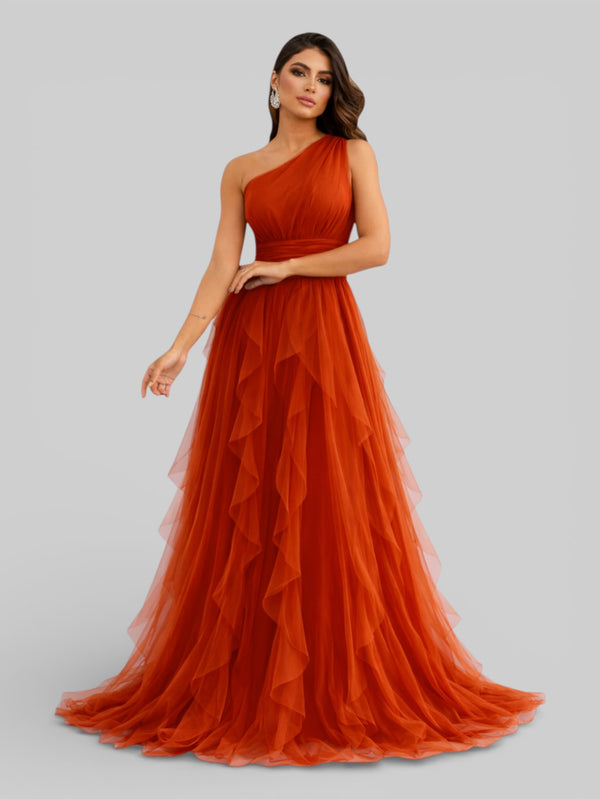 Vestido de Festa Alça Única Tule em Camadas Cascata - Aurea Dress